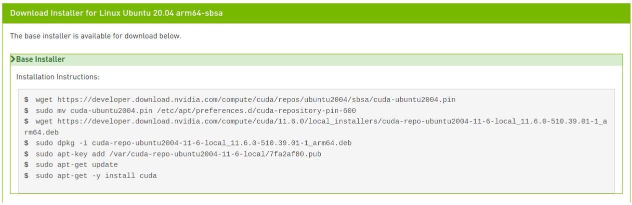 CUDA install commands